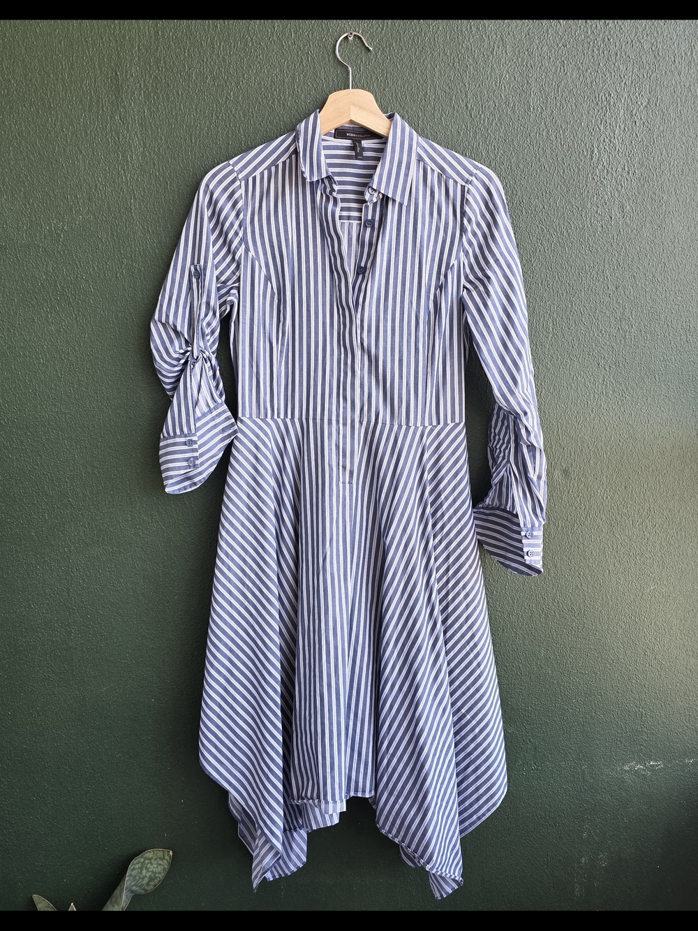 BCBGMaxAzria Blue & White Striped High-Low Shirt Dress - Picture 2 of 15